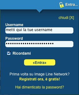 Box per inserire le proprie username e password